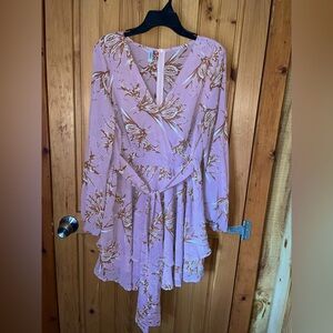 Dusty pink floral wrap dress